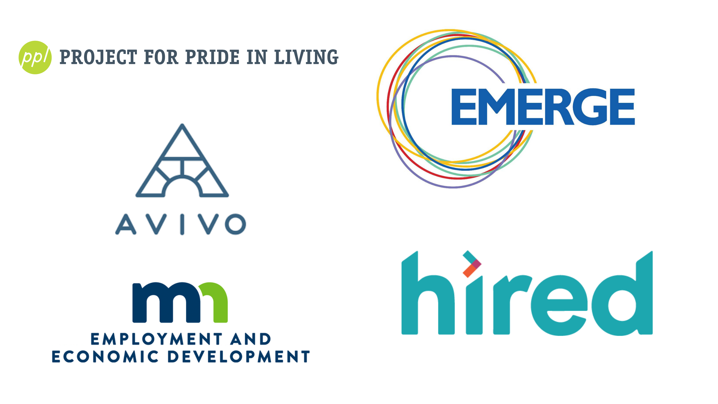 community partners project for pride, minnesota employment and economic development, avivo, emerge, hired